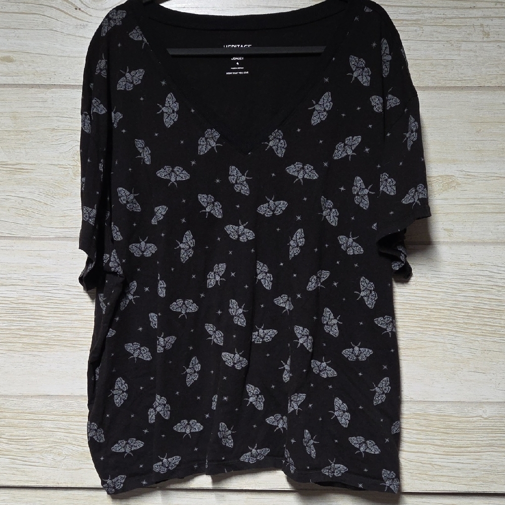 Black Moth Print Women's Top
